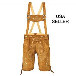 Men lederhosen Bavarian wear. Tag 32”, but measures 35”